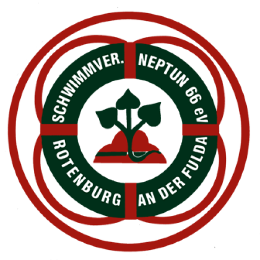 Das Bild zeit das Logo bzw. das Wappen des SV Neptun 1966 Rotenburg an der Fulda e.V. Das Logo ist ein grüner Rettungsring mit roten Bändern.